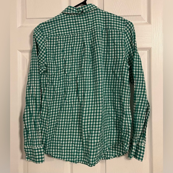 Gap Women’s The Shrunken Boyfriend Gingham Green And White Medium Long Sleeve - Picture 3 of 16
